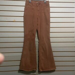 Maurices M Jeans Womens 4‎ High Rise Flare Terracotta Brown Double Button Denim